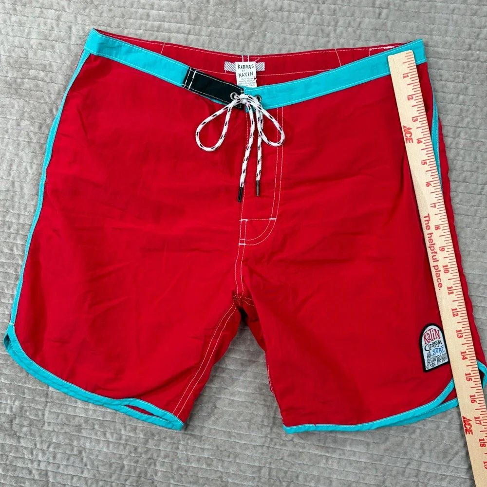 Kanvas by Katin Mens Red Turquoise Nylon Custom Surf Trunks Board Shorts Size 32